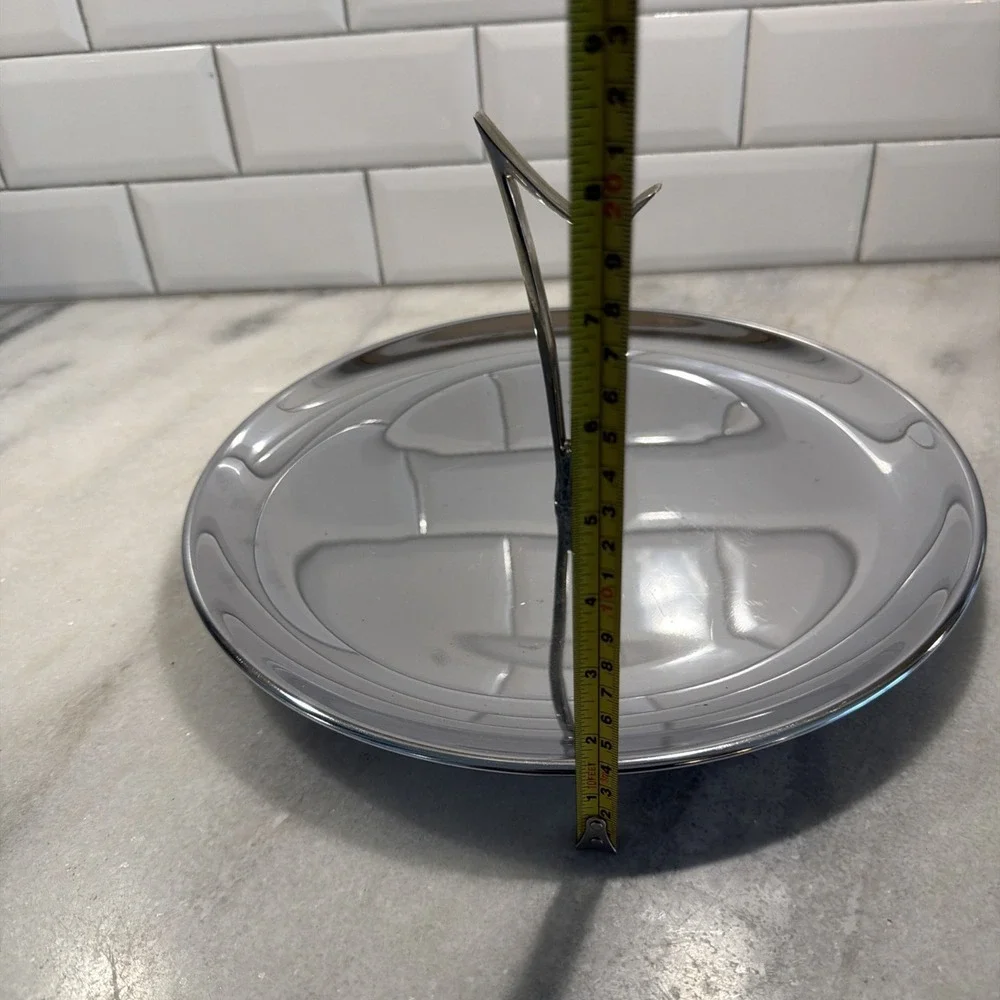 Vintage Serving Trays Dish Platter w/ Metal Handle Round MCM USA 001
